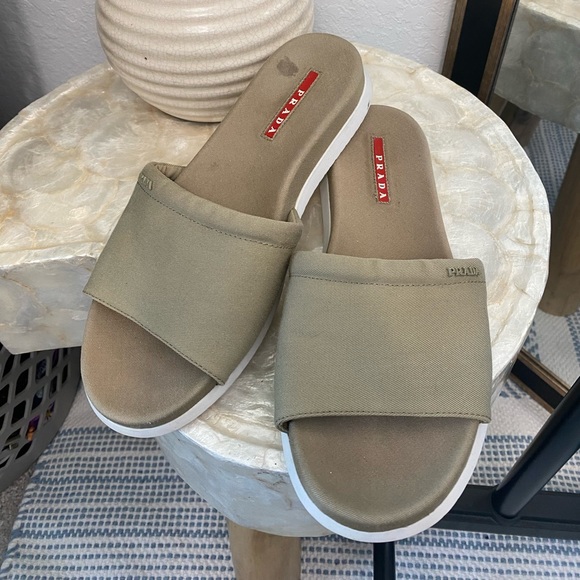 Prada Taupe Nylon Slides Size 38.5 - Picture 2 of 5